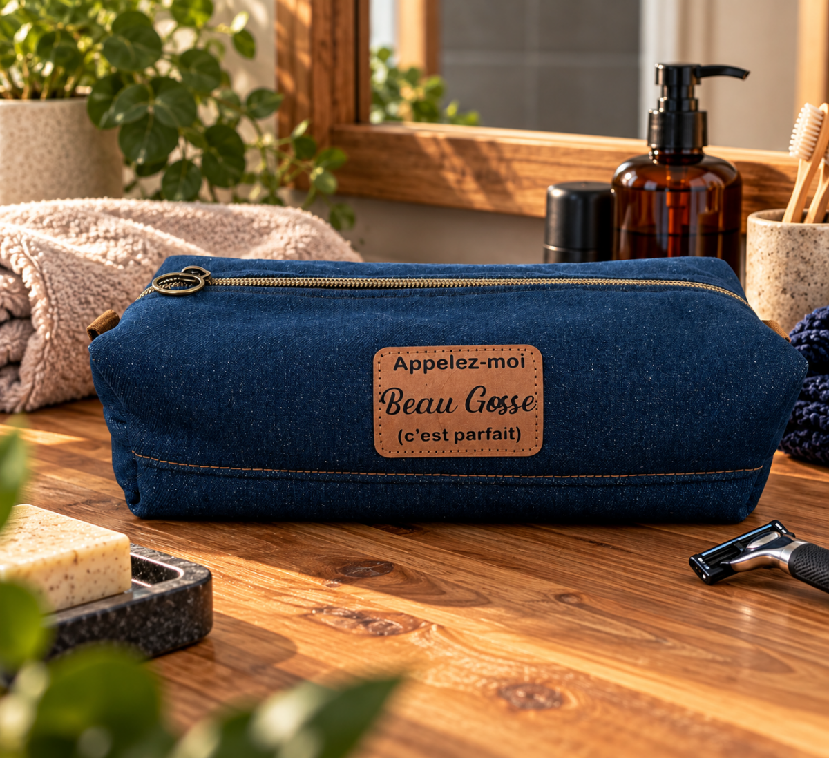 Trousse de toilette en jean personnalisée – Image 2