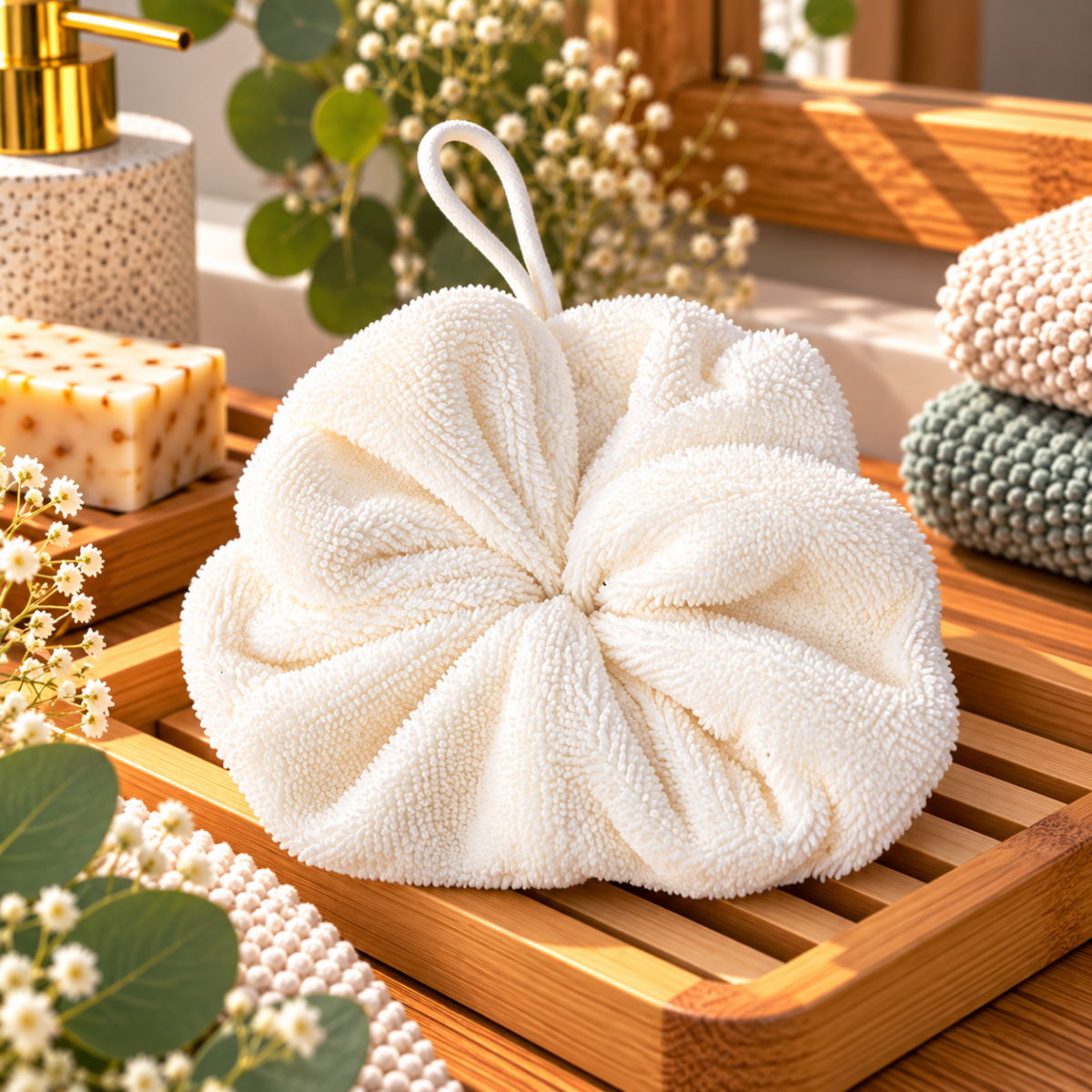 Fleur de douche en éponge de bambou – Image 10