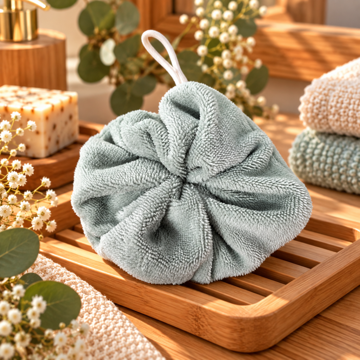 Fleur de douche en éponge de bambou – Image 9
