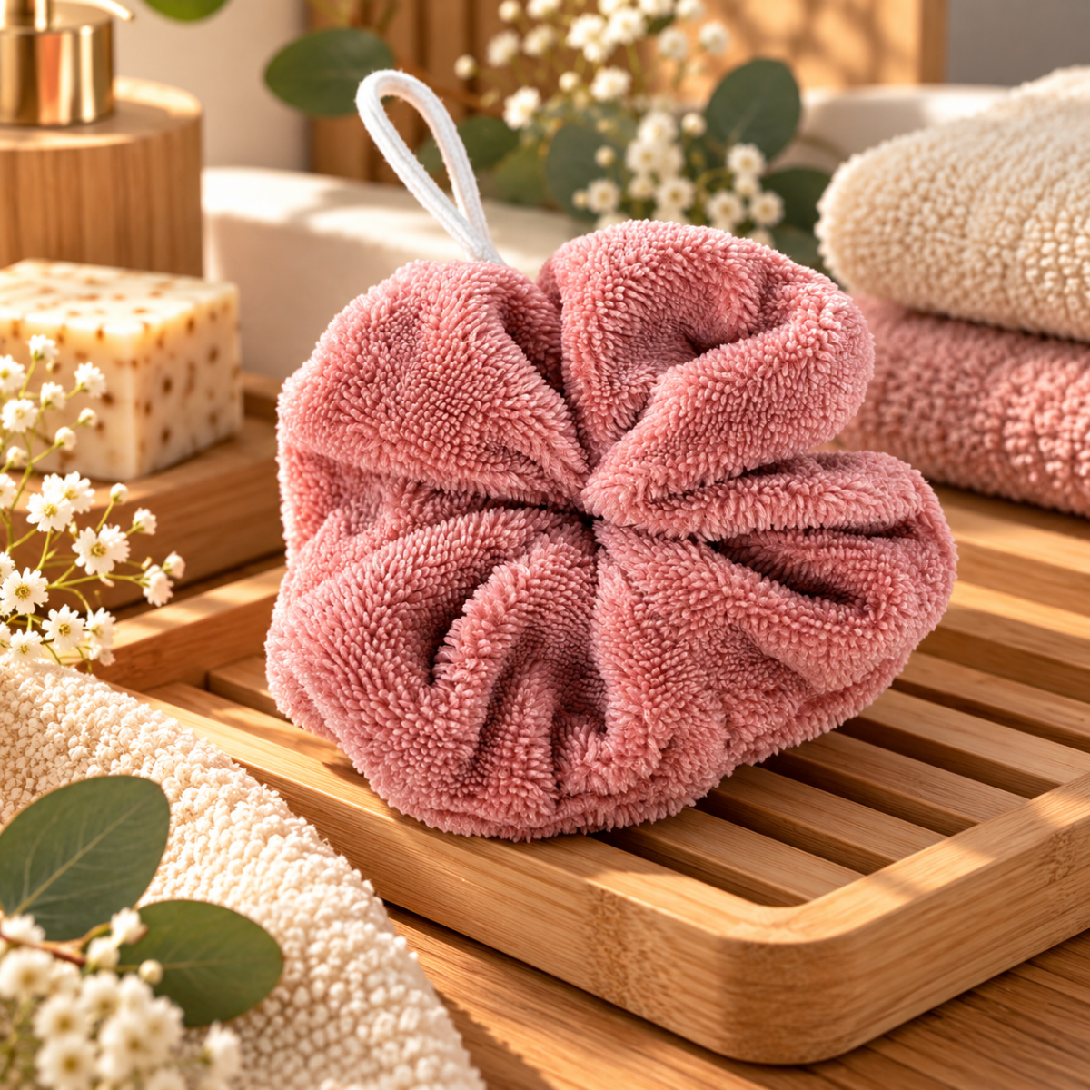 Fleur de douche en éponge de bambou – Image 8