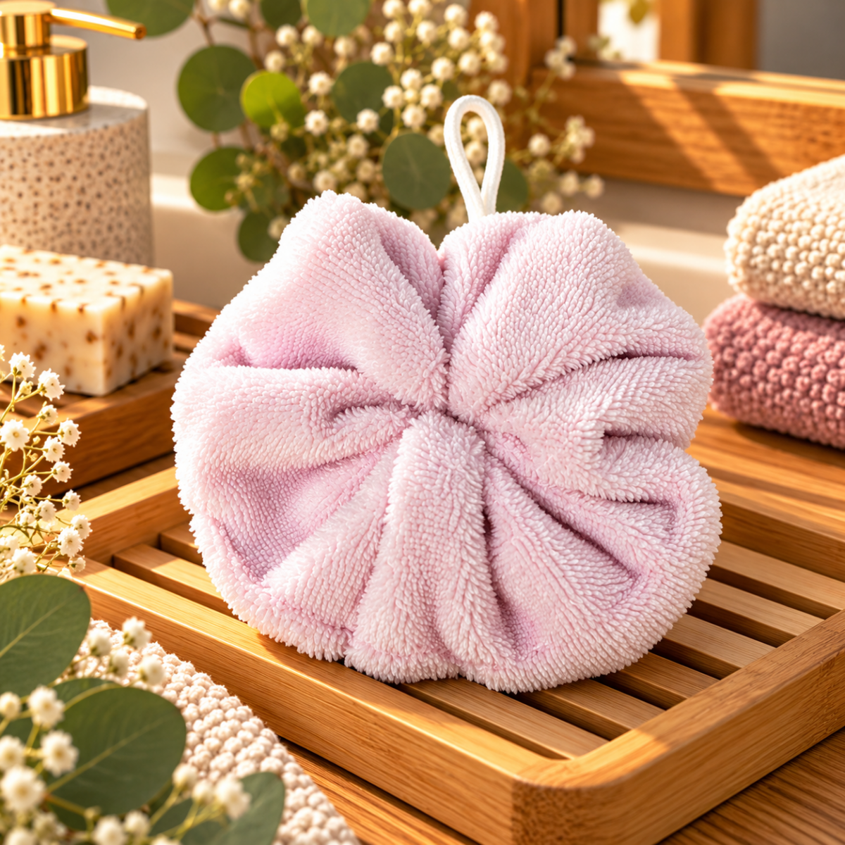 Fleur de douche en éponge de bambou – Image 5