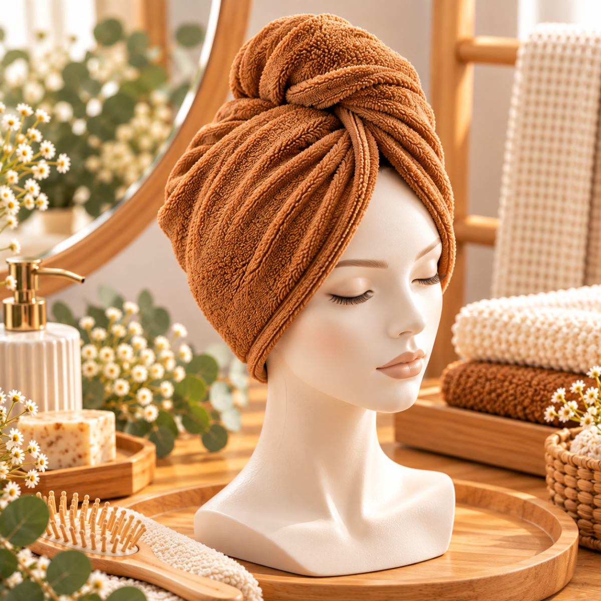 Serviette sèche-cheveux en éponge de bambou – Image 4