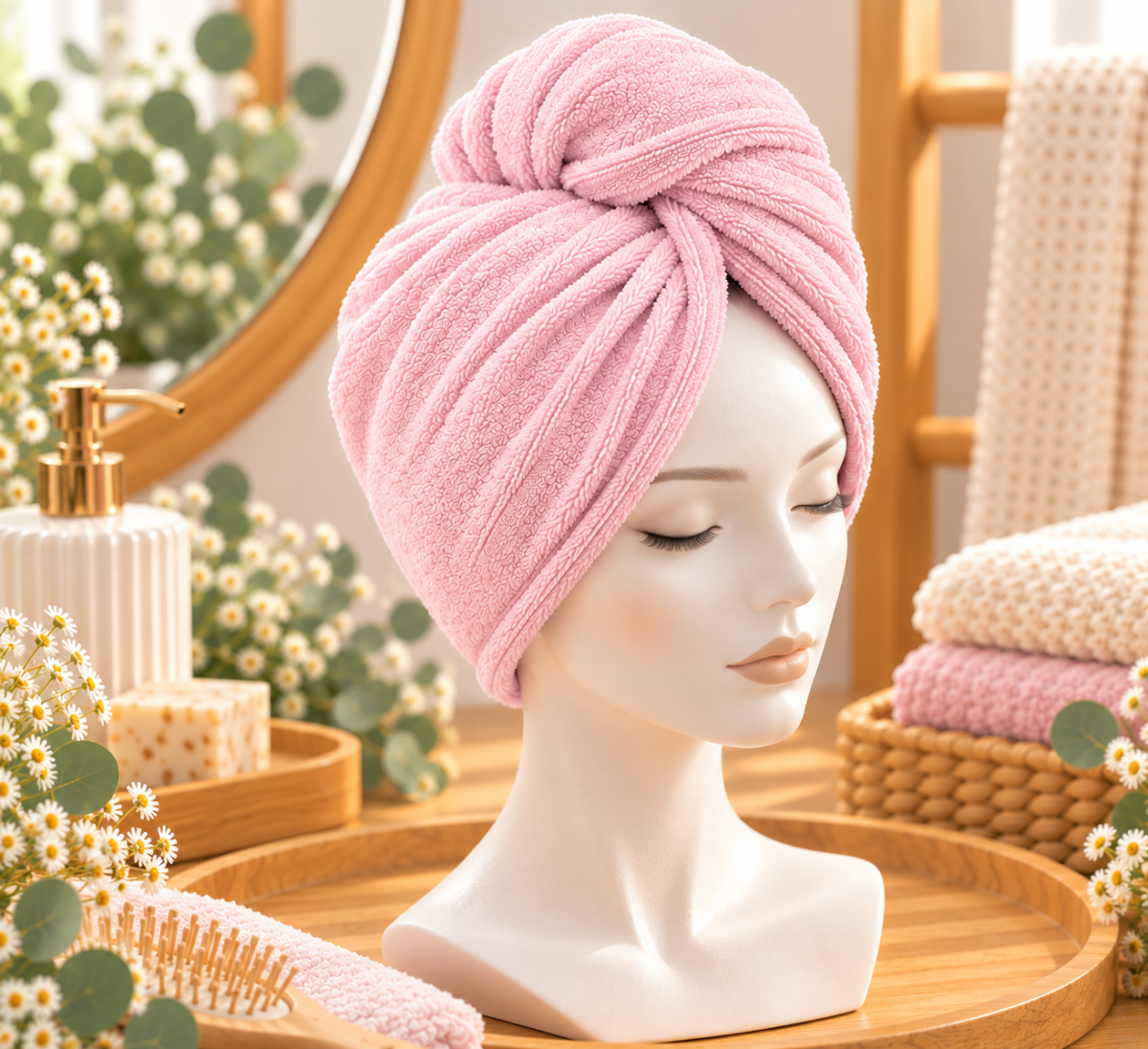 Serviette sèche-cheveux en éponge de bambou