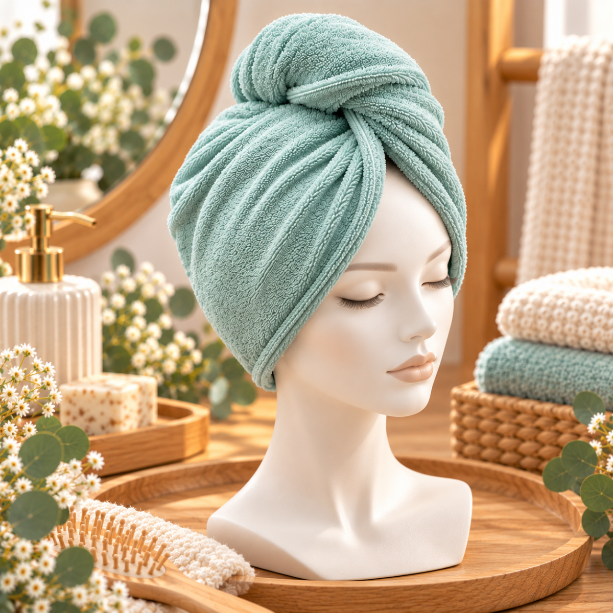 Serviette sèche-cheveux en éponge de bambou – Image 2